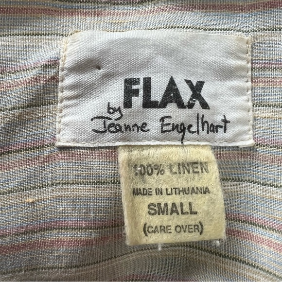 Vintage FLAX by Jeanne Englehart 70s cream striped linen long sleeve maxi dress - Picture 8 of 15